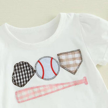 Puff Sleeve Plaid Shorts Baseball Baby Set