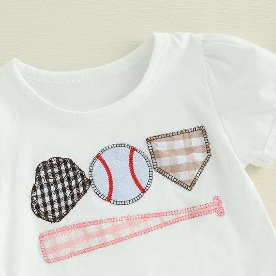 Puff Sleeve Plaid Shorts Baseball Baby Set