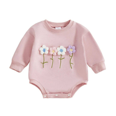 Long Sleeve Flowers Baby Romper Pink 0-3 M
