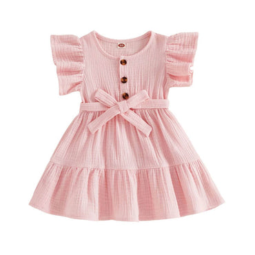 Flutter Sleeve Solid Toddler Dress Pink 9-12 M