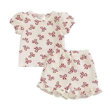 Puff Sleeve Bows Baby Set Beige 3-6 M
