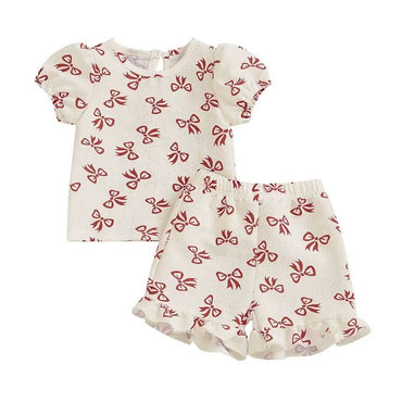 Puff Sleeve Bows Baby Set Beige 3-6 M