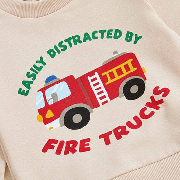Long Sleeve Fire Trucks Baby Set