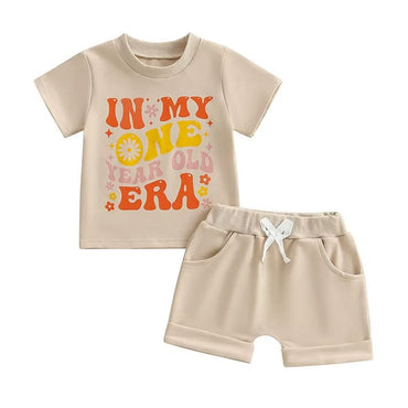 Short Sleeve First Birthday Era Baby Set Beige 9-12 M