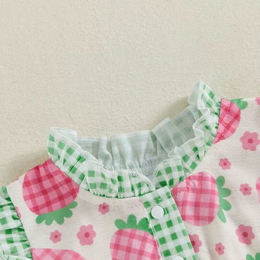Sleeveless Plaid Strawberry Baby Romper