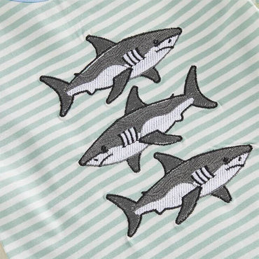Short Sleeve Striped Sharks Toddler Set