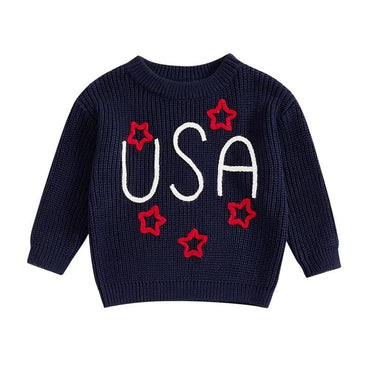 USA Stars Knitted Baby Sweater Blue 0-3 M