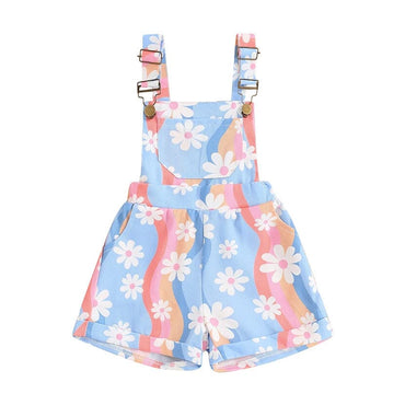 Sleeveless Straps Floral Toddler Romper Blue 3T