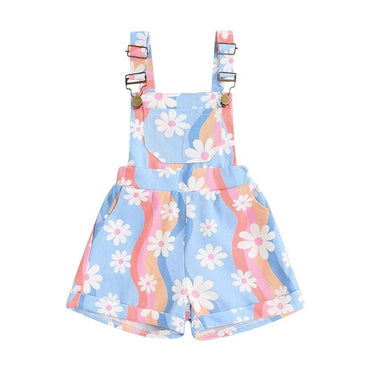 Sleeveless Straps Floral Toddler Romper Blue 3T