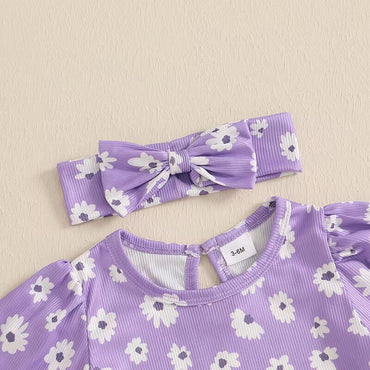 Short Sleeve Floral Lavender Baby Set