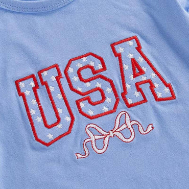 Short Sleeve USA Bows Flared Toddler Set