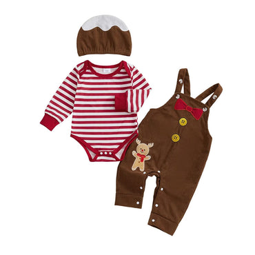 Long Sleeve Striped Christmas Baby Set Brown 0-3 M