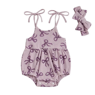 Tie Straps Bows Baby Romper Purple 0-3 M
