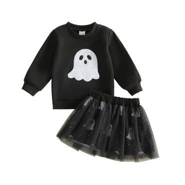 Long Sleeve Halloween Skirt Toddler Set Black 9-12 M