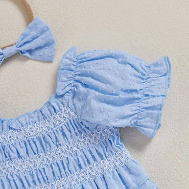 Short Sleeve Off Shoulder Ruched Baby Romper