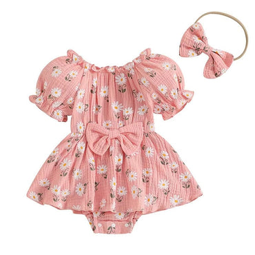 Puff Sleeve Daisy Baby Romper Pink 0-3 M