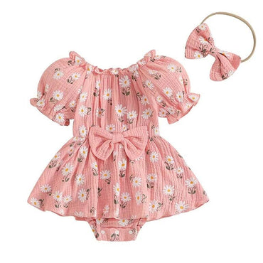Puff Sleeve Daisy Baby Romper Pink 0-3 M