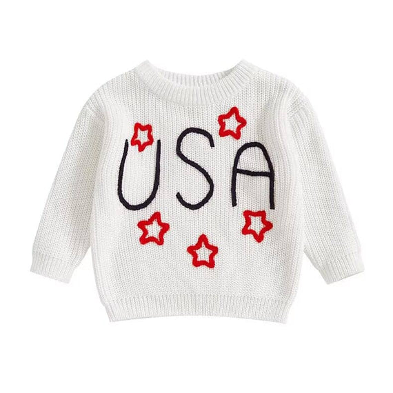 USA Stars Knitted Baby Sweater White 0-3 M