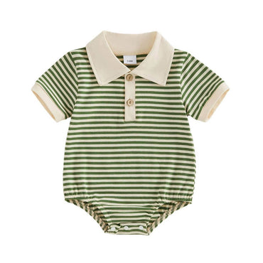 Short Sleeve Striped Collar Baby Romper Green 0-3 M