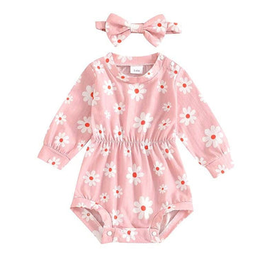 Long Sleeve Daisy Baby Romper Pink 0-3 M