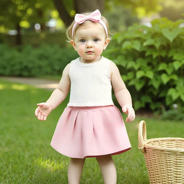 Sleeveless Top Pleated Skirt Toddler Set