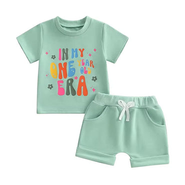 Short Sleeve First Birthday Era Baby Set Mint Green 9-12 M