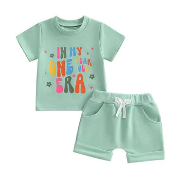 Short Sleeve First Birthday Era Baby Set Mint Green 9-12 M
