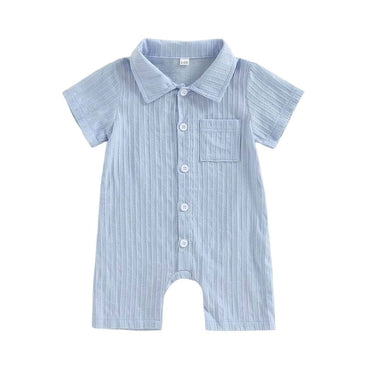 Short Sleeve Solid Collar Baby Romper Blue 0-3 M