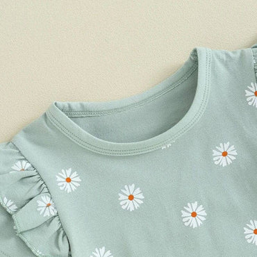 Short Sleeve Ruffled Floral Flared Toddler Set