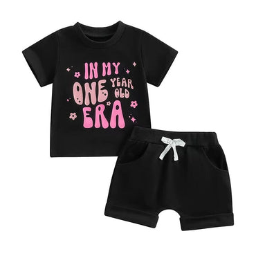 Short Sleeve First Birthday Era Baby Set Black 9-12 M