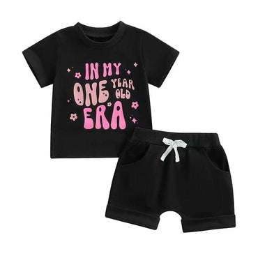 Short Sleeve First Birthday Era Baby Set Black 9-12 M