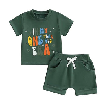 Short Sleeve First Birthday Era Baby Set Green 9-12 M