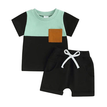 Short Sleeve Color Block Baby Set Black 3-6 M