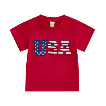 Short Sleeve USA Toddler Tee Red 9-12 M