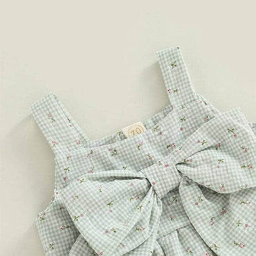 Floral Plaid Bowknot Baby Set