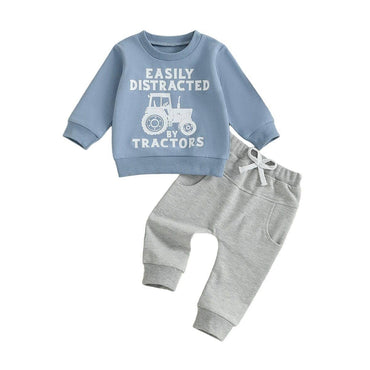 Long Sleeve Tractor Distraction Toddler Set Blue 9-12 M