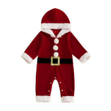 Long Sleeve Hooded Santa Baby Jumpsuit