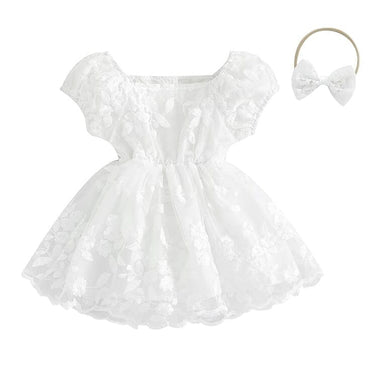 Puff Sleeve White Lace Baby Dress