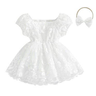 Puff Sleeve White Lace Baby Dress