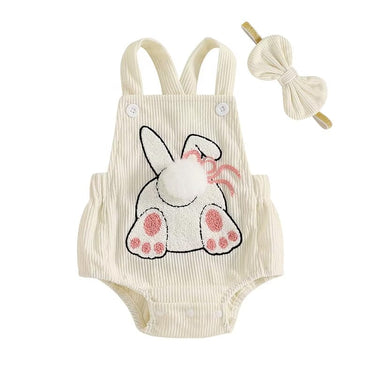 Fluffy Tail Bunny Baby Romper Beige 0-3 M