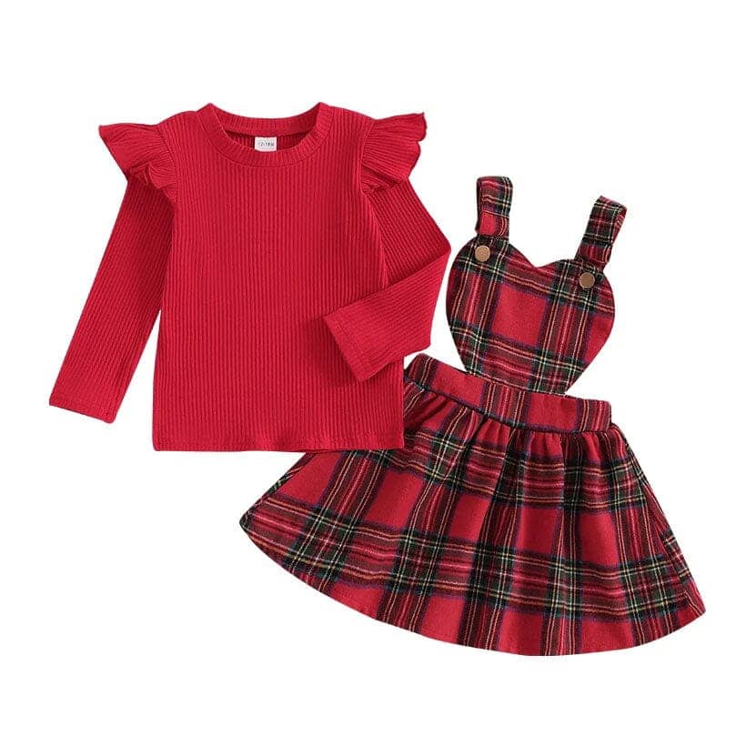 Plaid Skirt Red Skirt For Toddler Little Girl Long Sleeve Plaid Skirt