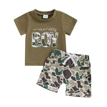 Short Sleeve Mama's Boy Camo Baby Set Green 3-6 M