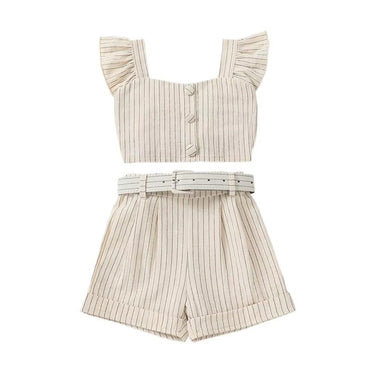 Flutter Sleeve Belted Shorts Toddler Set Beige 2T