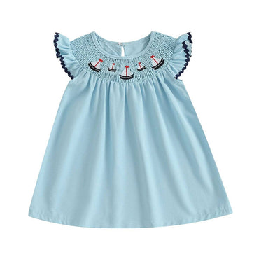 Flutter Sleeve Blue Sailboat Toddler Dress