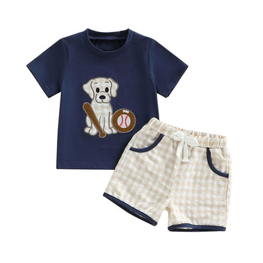 Short Sleeve Baseball Dog Baby Set