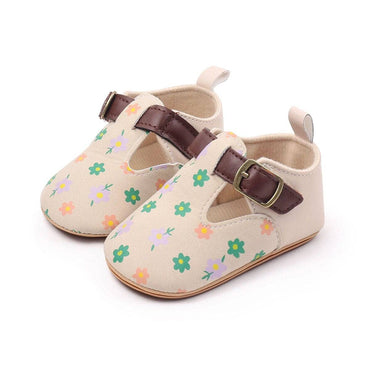 Buckle Strap Floral Baby Shoes Beige 1