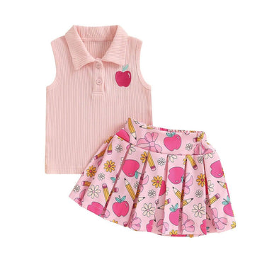 Sleeveless Apple Pleated Skirt Toddler Set
