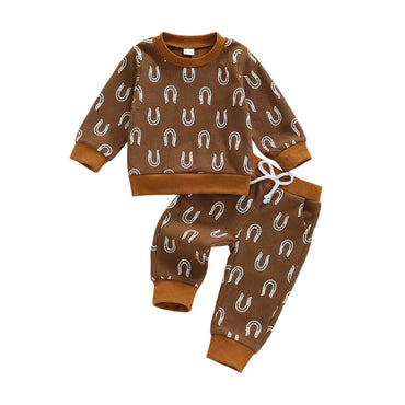 Long Sleeve Horseshoe Waffle Baby Set Brown 3-6 M