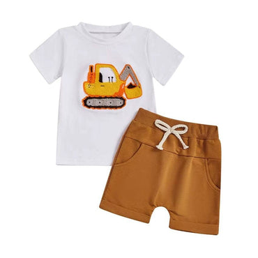 Short Sleeve Excavator Solid Shorts Toddler Set