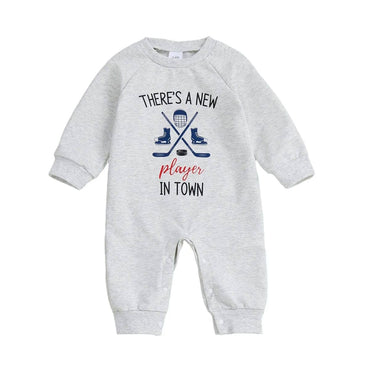 Long Sleeve Hockey Baby Jumpsuit Light Gray 0-3 M